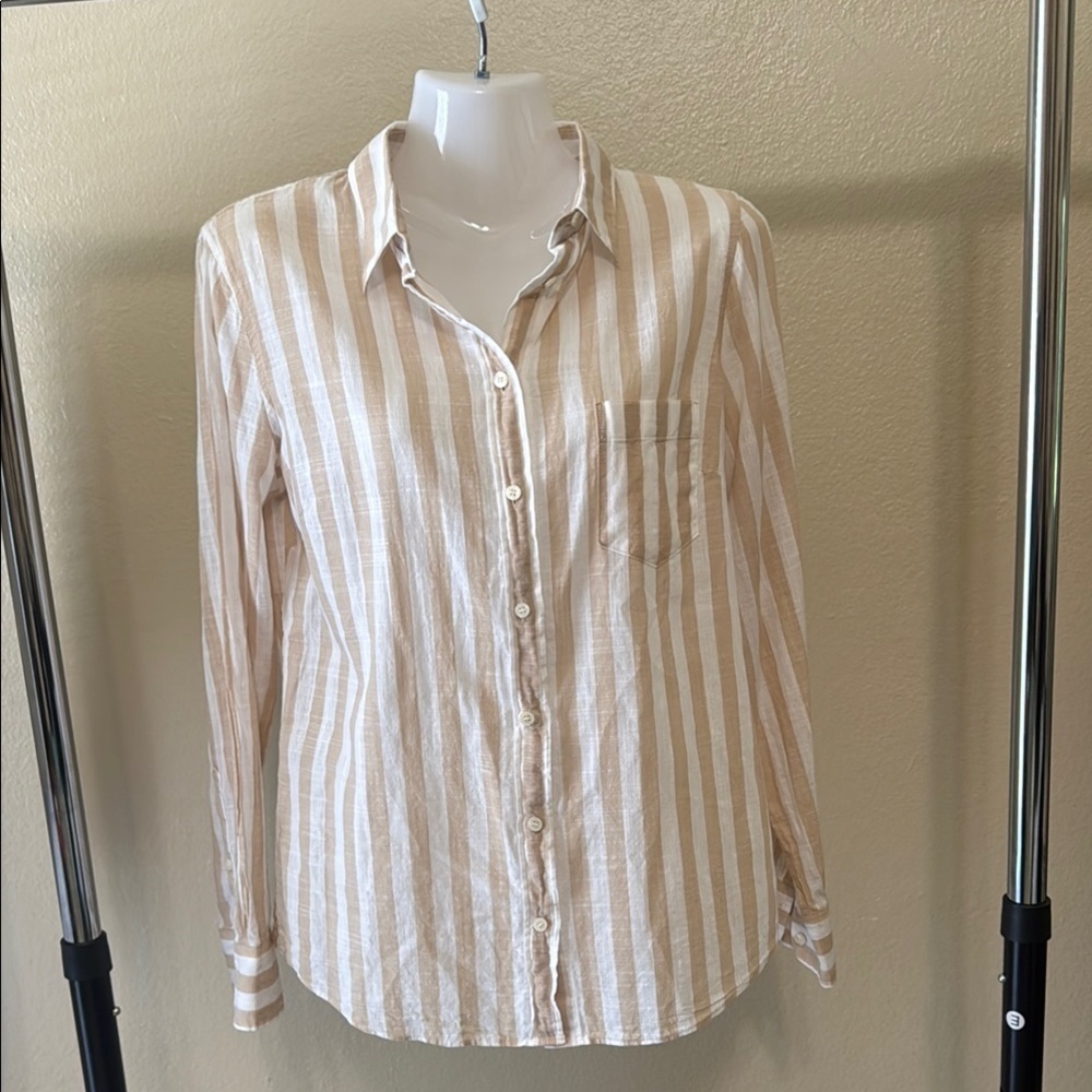 J Crew Womens Ivory Striped Lightweight Button Up Shirt Size S